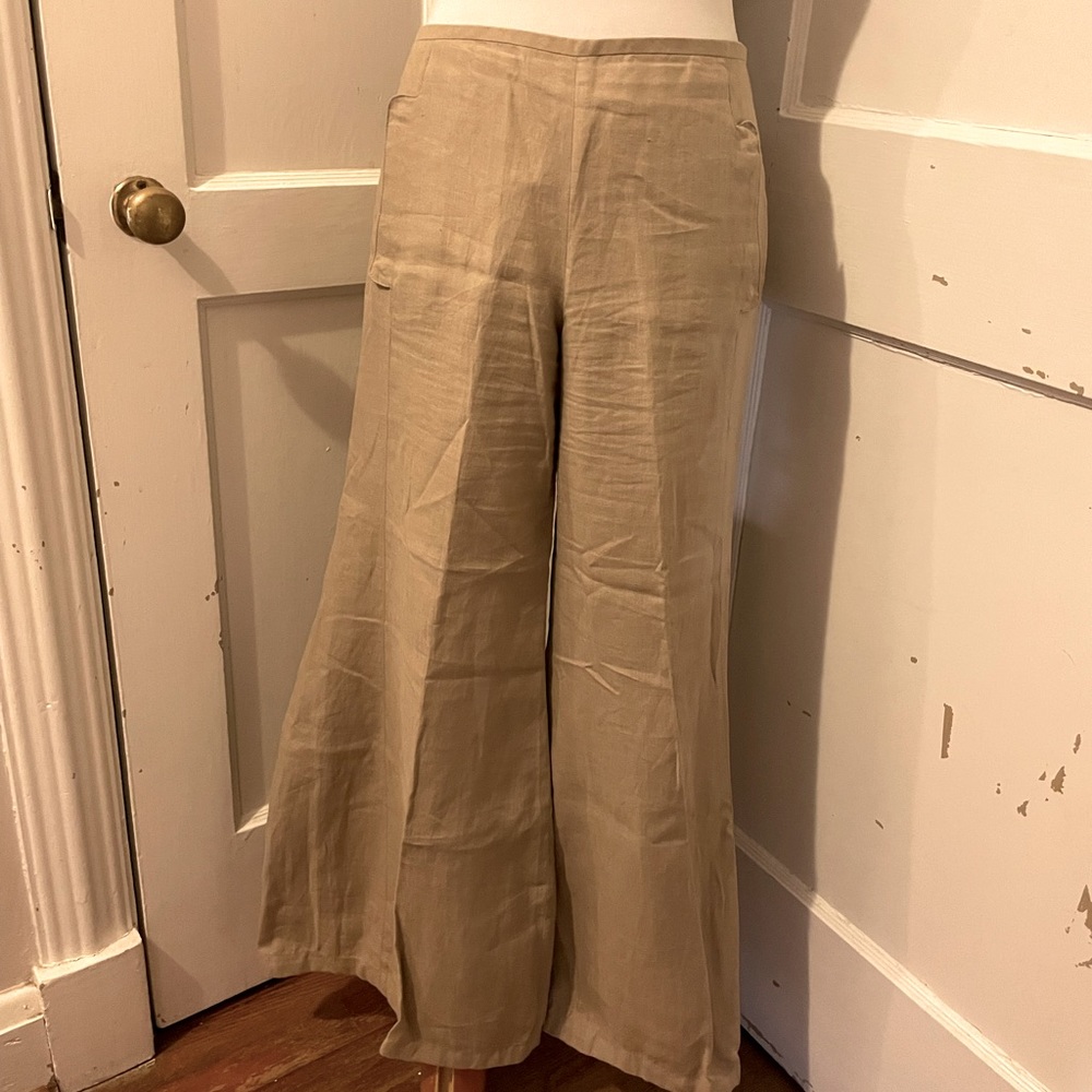 Giorgio Armani Beige Wide-Leg Linen Pants Size 10